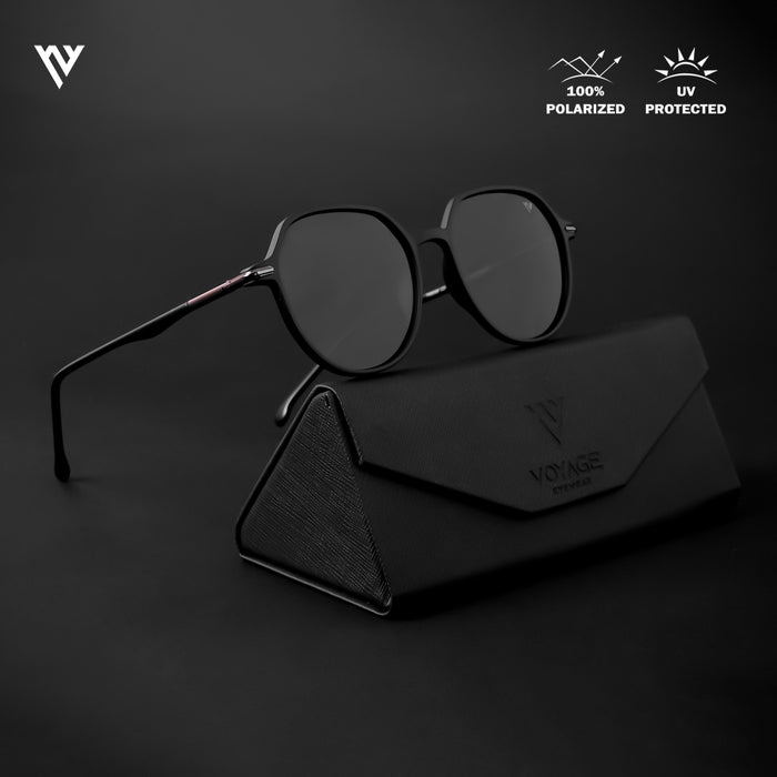 Voyage Exclusive Matt Black Polarized Round Sunglasses for Men & Women - PMG4299