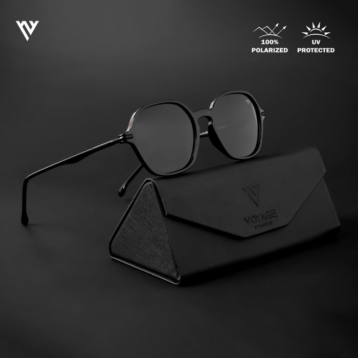 Voyage Exclusive Shine Black Polarized Round Sunglasses for Men & Women - PMG4493