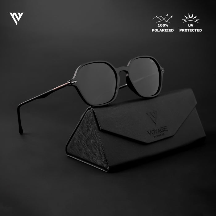 Voyage Exclusive Matt Black Polarized Round Sunglasses for Men & Women - PMG4495