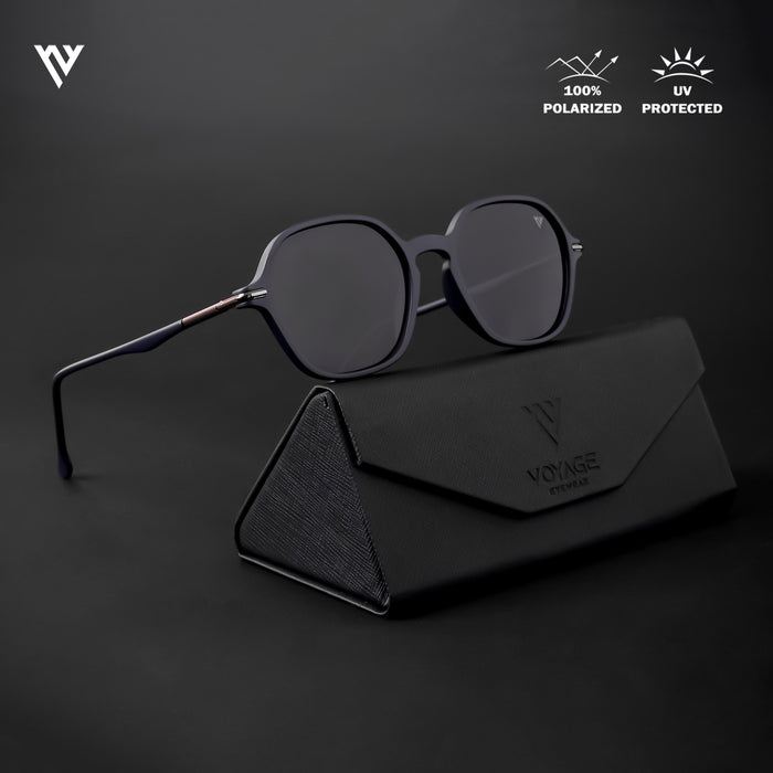 Voyage Exclusive Navy Blue Polarized Round Sunglasses for Men & Women - PMG4496
