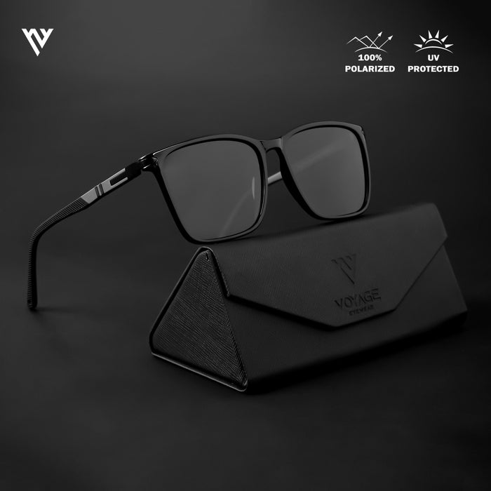 Voyage Exclusive Shine Black Polarized Wayfarer Sunglasses for Men & Women - PMG4484