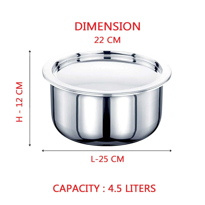 Riara Premium Stainless Steel Triply Tope With Steel Lid | 3 Layered | Induction Base | 2.5Mm Thickness | Induction Friendly | 14Cm/16Cm/18Cm/20Cm/22Cm/24Cm