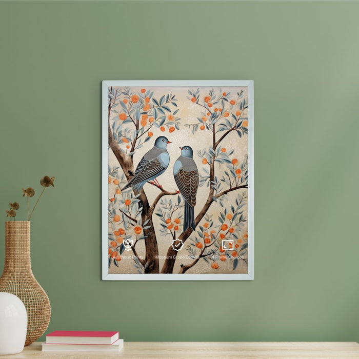 Two Pigeon Abstract Canvas: Artisan Wall Decor for Stylish Homes