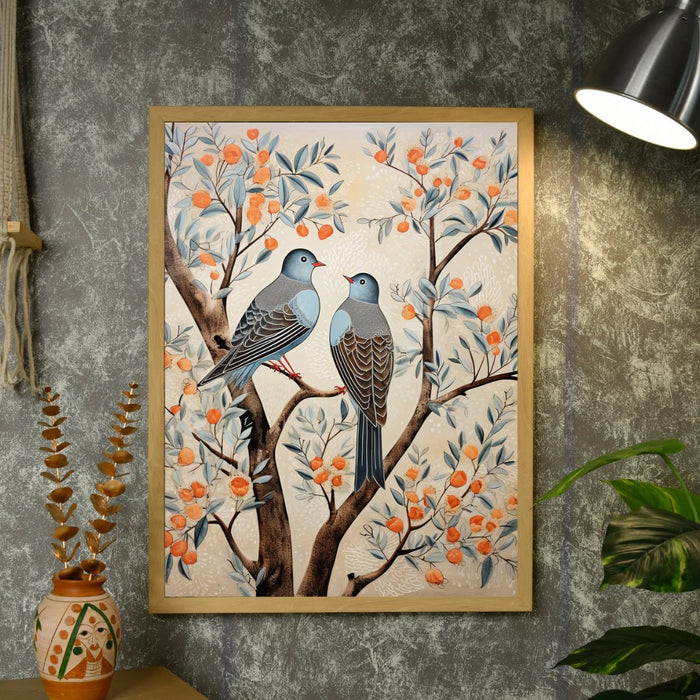 Two Pigeon Abstract Canvas: Artisan Wall Decor for Stylish Homes