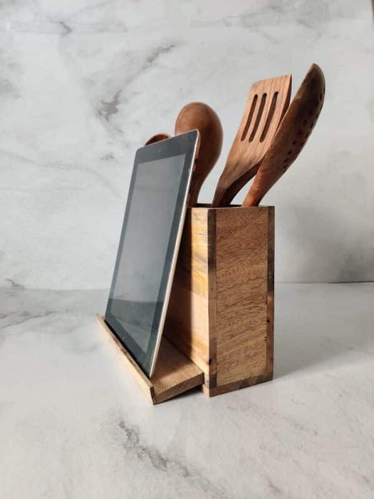 Utensil Holder With I Pad Book & Spoon Stand