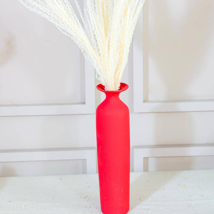 Red long vase with white reed pampas