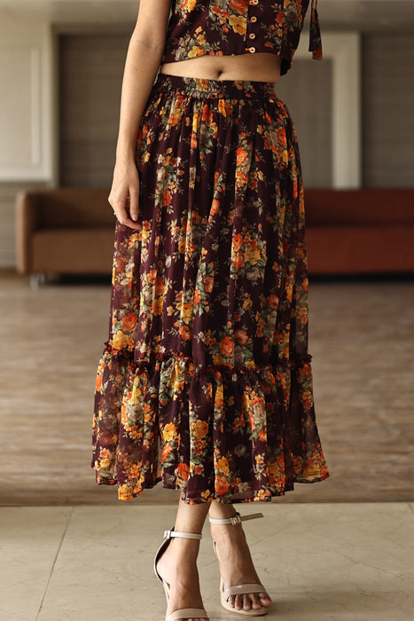 BROWN FLORAL SKIRT