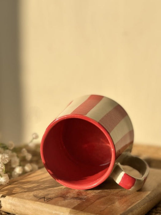 Vintage Red Stripe Ceramic Coffee Cup - 220 ml