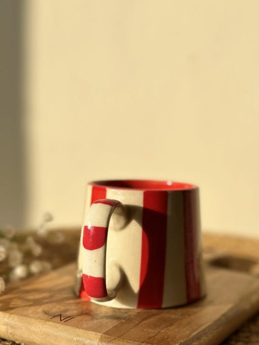 Vintage Red Stripe Ceramic Coffee Cup - 220 ml