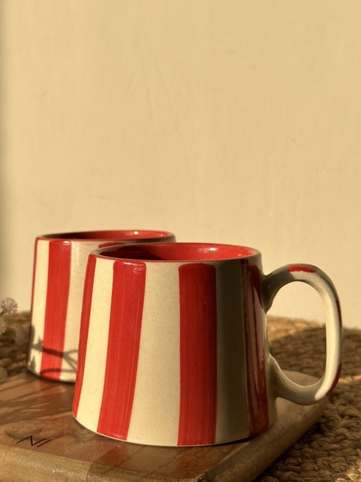 Vintage Red Stripe Ceramic Coffee Cup - 220 ml