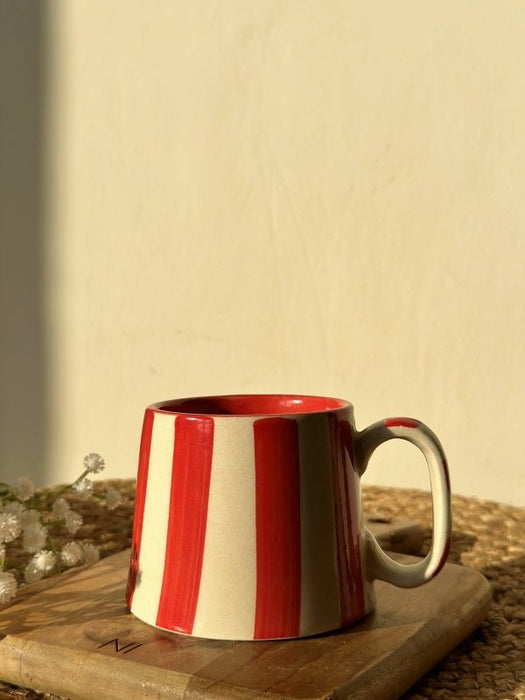 Vintage Red Stripe Ceramic Coffee Cup - 220 ml