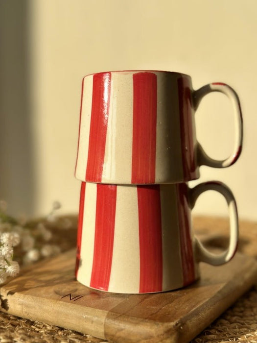 Vintage Red Stripe Ceramic Coffee Cup - 220 ml