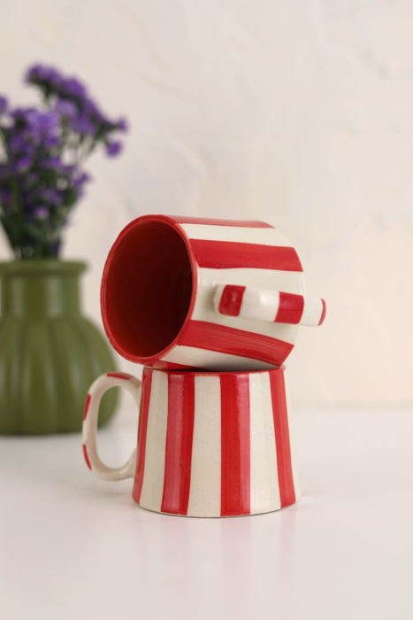 Vintage Red Stripe Ceramic Coffee Cup - 220 ml