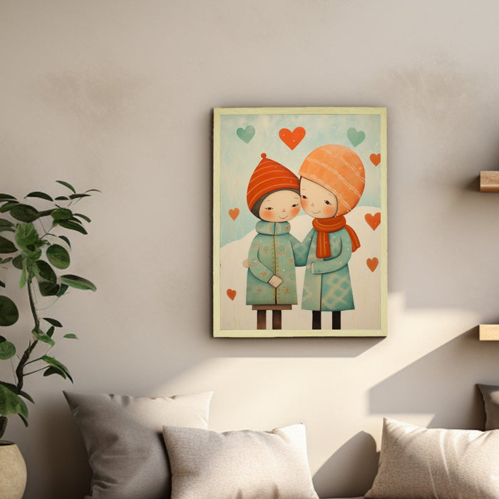 Winter Abstract: Artisan Wall Decor featuring Boy and Girl - Unique Home Ambiance Elegance and Charm