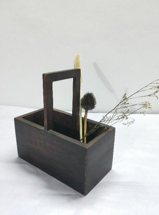 Wooden Cutlery Caddy Burnt Wood