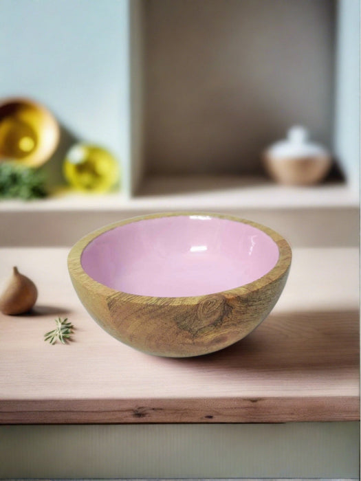 Wooden Enamel Serving Bowl Purple Design