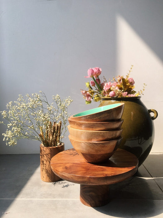 Wooden Enamel Serving Bowl Purple Design