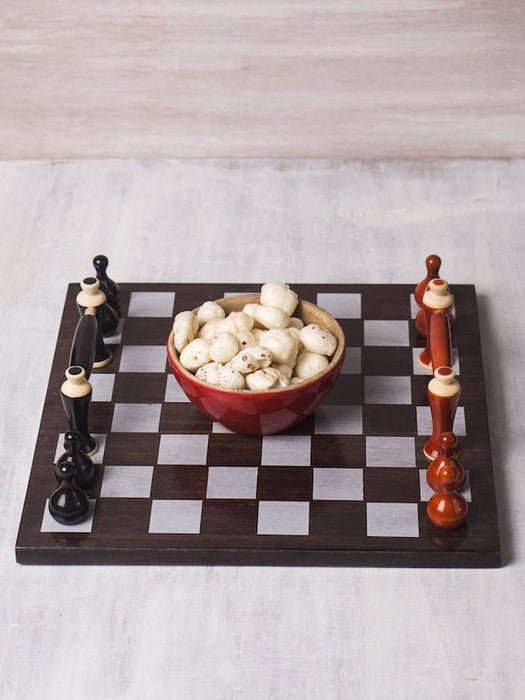 Wooden Handcrafted Square Chess Tray - Red & Black