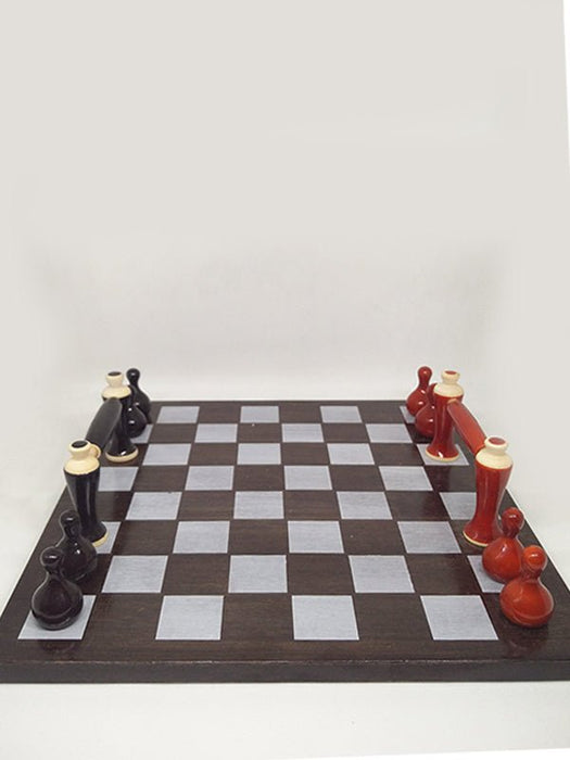 Wooden Handcrafted Square Chess Tray - Red & Black