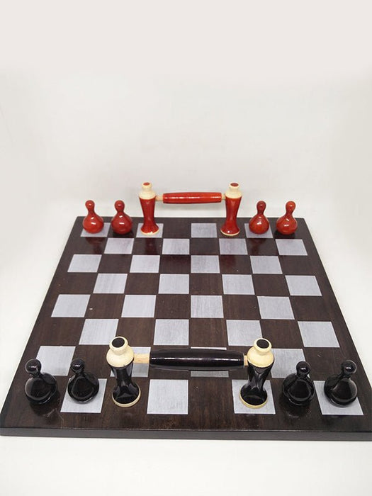 Wooden Handcrafted Square Chess Tray - Red & Black