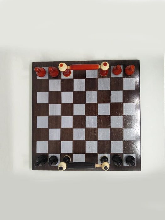 Wooden Handcrafted Square Chess Tray - Red & Black