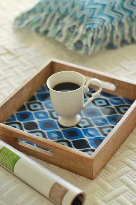 Wooden Ikat Printed Enamel Tray