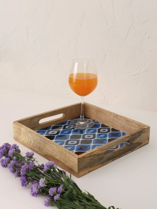 Wooden Ikat Printed Enamel Tray