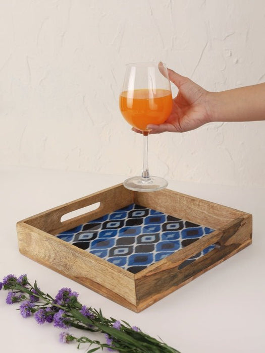 Wooden Ikat Printed Enamel Tray