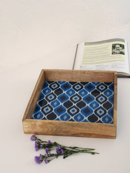 Wooden Ikat Printed Enamel Tray