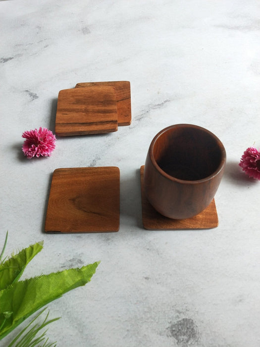 Wooden Squared Shaped Coasters Set Of 4