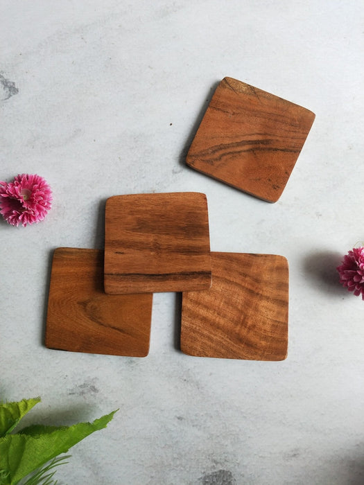 Wooden Squared Shaped Coasters Set Of 4