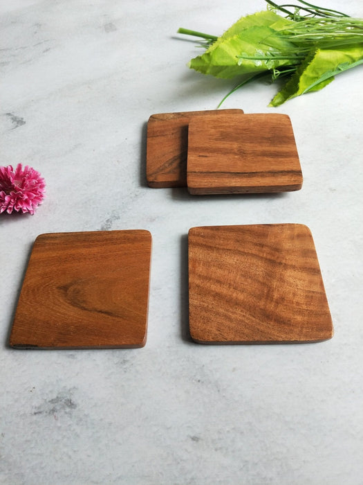 Wooden Squared Shaped Coasters Set Of 4