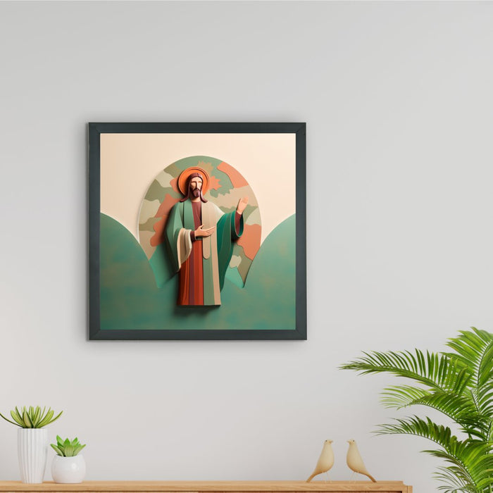 Jesus' Sermon Canvas Wall Art: Handcrafted Decor with Frame, Spiritual Abstract Print for Home.