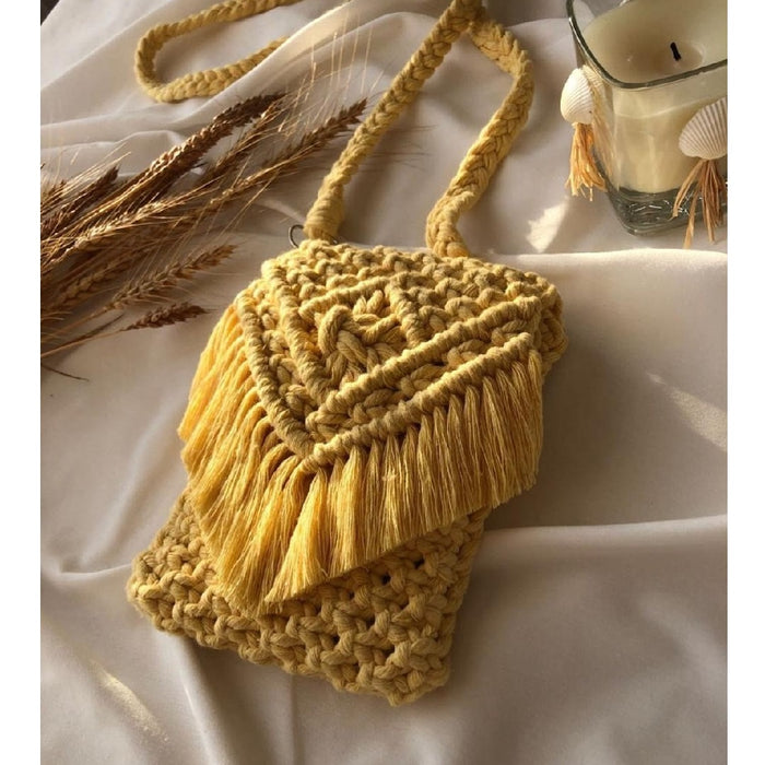 Macrame Yellow Mushy Mobile Sling Bag