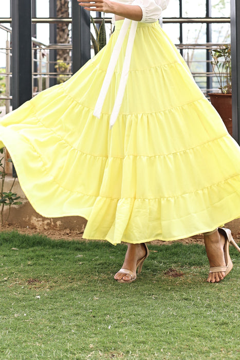 YELLOWISH CIRCULAR  TIER SKIRT